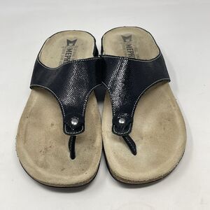 Mephisto Agacia Thong Sandals Womens 8 EU 38 Black Leather Croc Disco Print